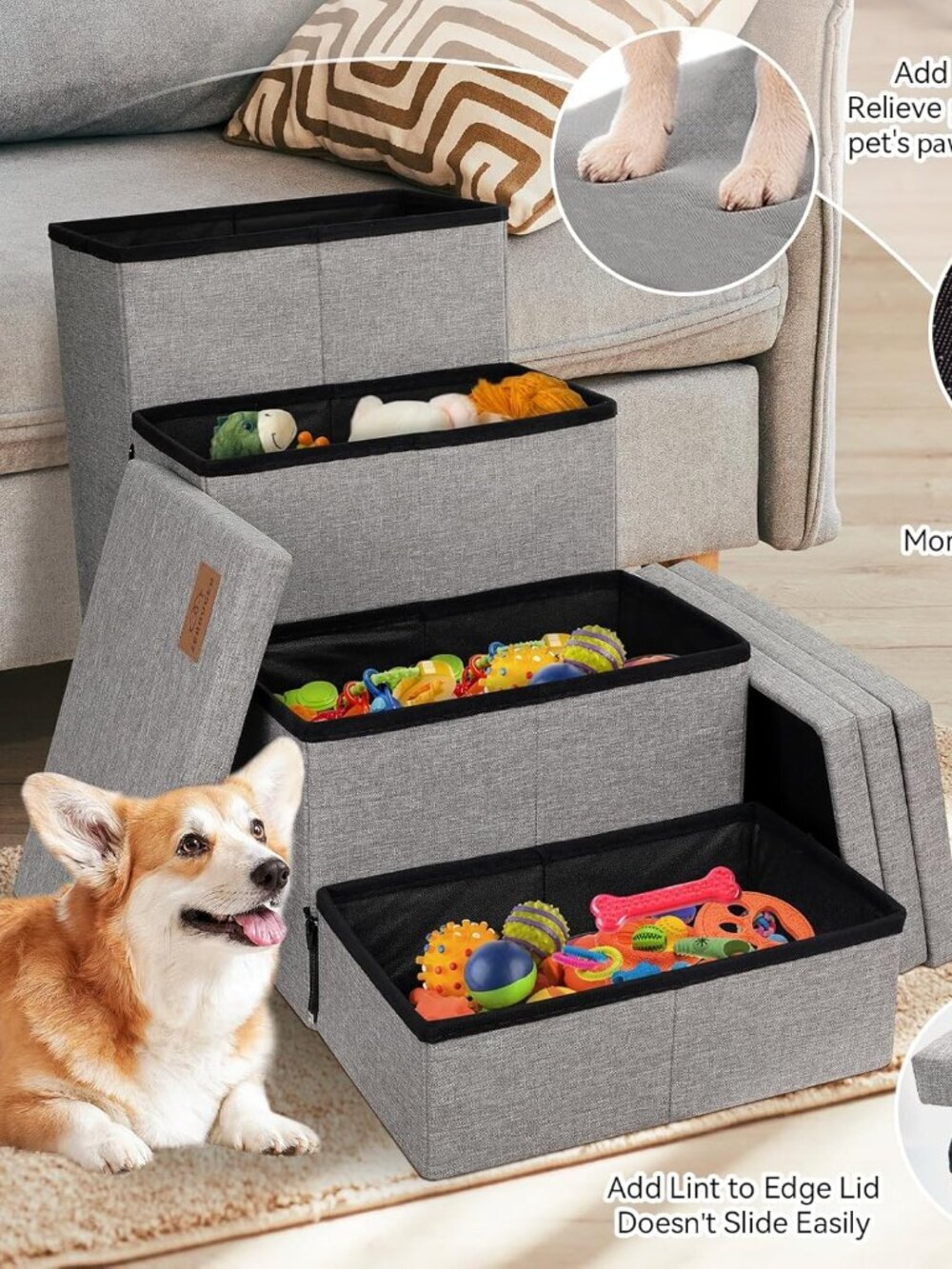 Zerbuger Dog Stairs with Storage 23" H, 4-Step Wider Dog Steps